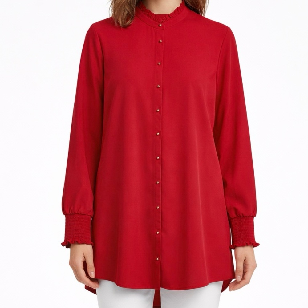 Soft Surroundings Stunning Red Long Sleeve Gold Beaded Button Up Blouse Size L - Picture 9 of 9
